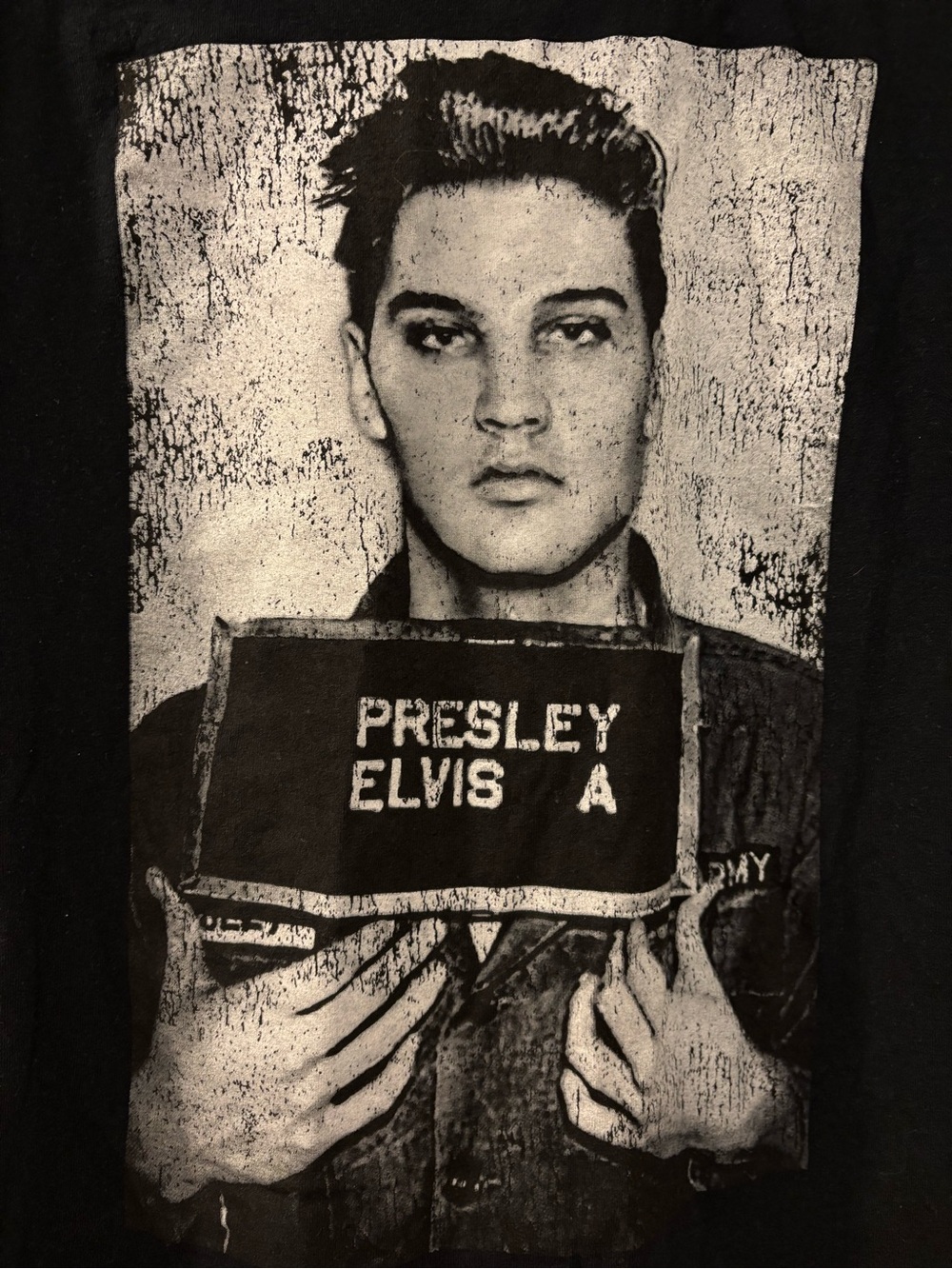 Black Short-Sleeve Graphic Tee with Vintage Music Icon Print